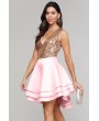 Heart Broken Pink Gold Sequin Multi Layer Skater Dress