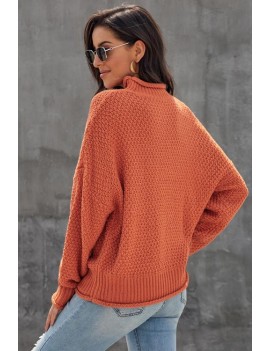 Orange Oversized Chunky Batwing Long Sleeve Turtleneck Sweater