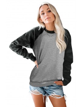 Gray Crewneck Camo Print Long Sleeve Sweatshirts