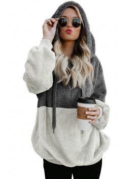 Charcoal White Colorblock Furry Hoodie