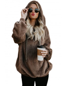 Brown Warm Furry Pullover Hoodie