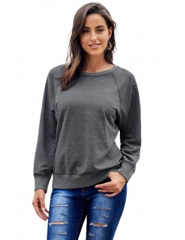 Gray French Terry Cotton Blend Pullover Sweatshirt