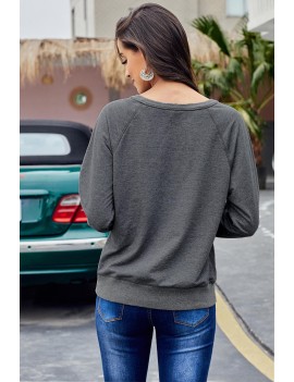 Gray French Terry Cotton Blend Pullover Sweatshirt