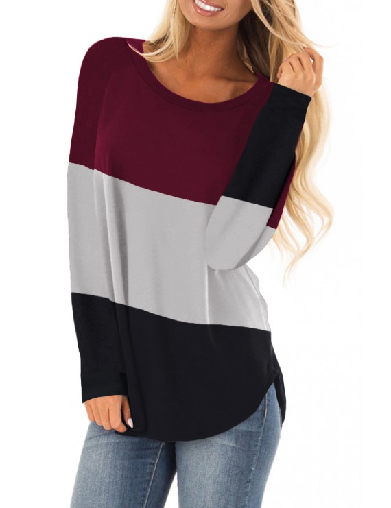 Red Long Sleeve Colorblock Top