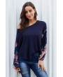 Blue Floral Sleeve Pullover Top