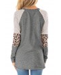 Gray Striped and Leopard Color Block Sleeves Top