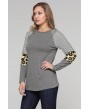 Gray Striped and Leopard Color Block Sleeves Top