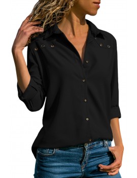 Black Stylish Button Detail Long Sleeve Blouse